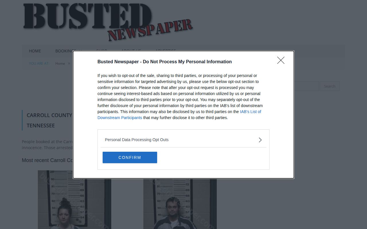 Stale unofficial Carroll County arrest listing used for date-verification caution